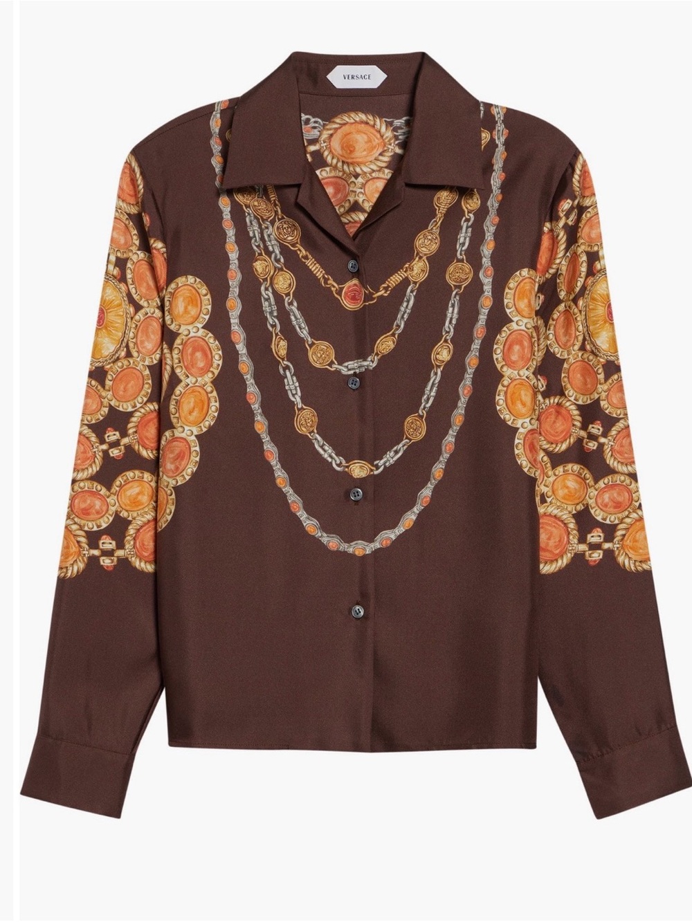 Versace Brown Medallion Chain Print Button-Down Shirt